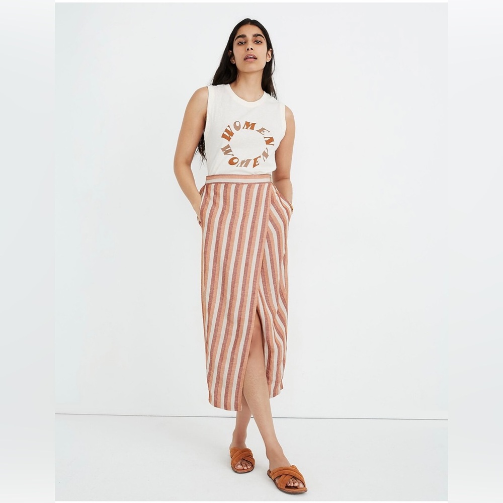 Pull-On  Wrap Midi Skirt in Stripe